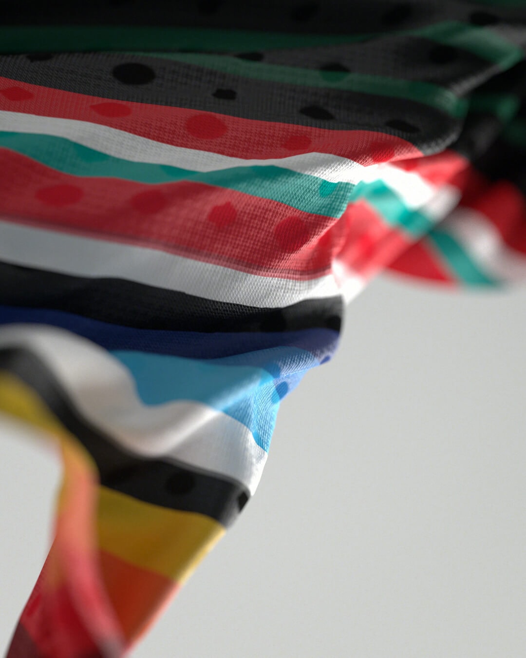 Close-up of multicolored fabric wrapping a cleat.