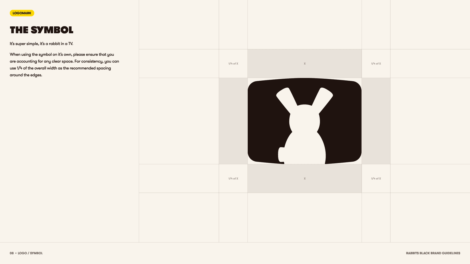 Rabbits Black rabbit-and-television symbol on a construction grid.