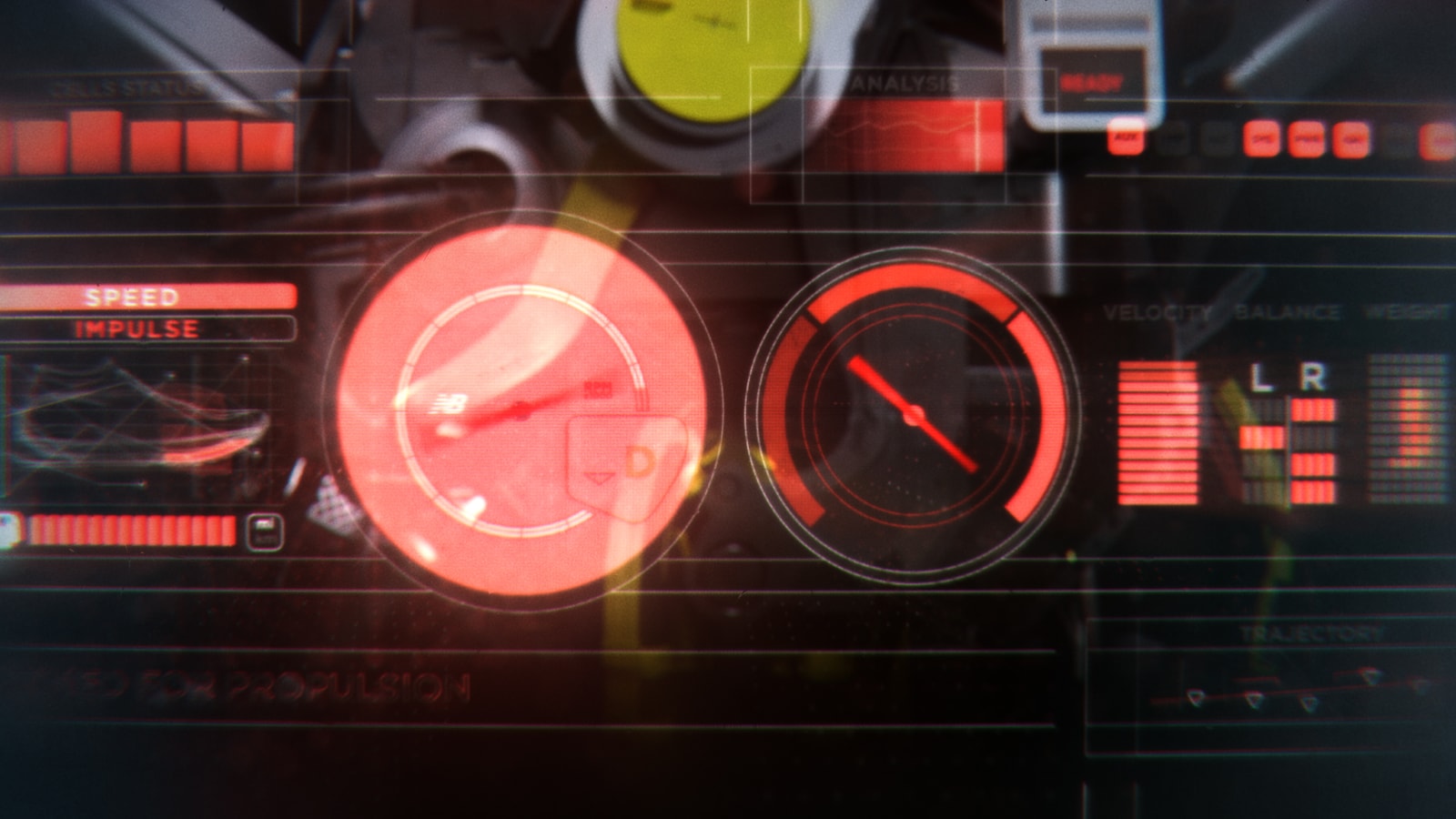 Glowing red gauges and interface graphics.