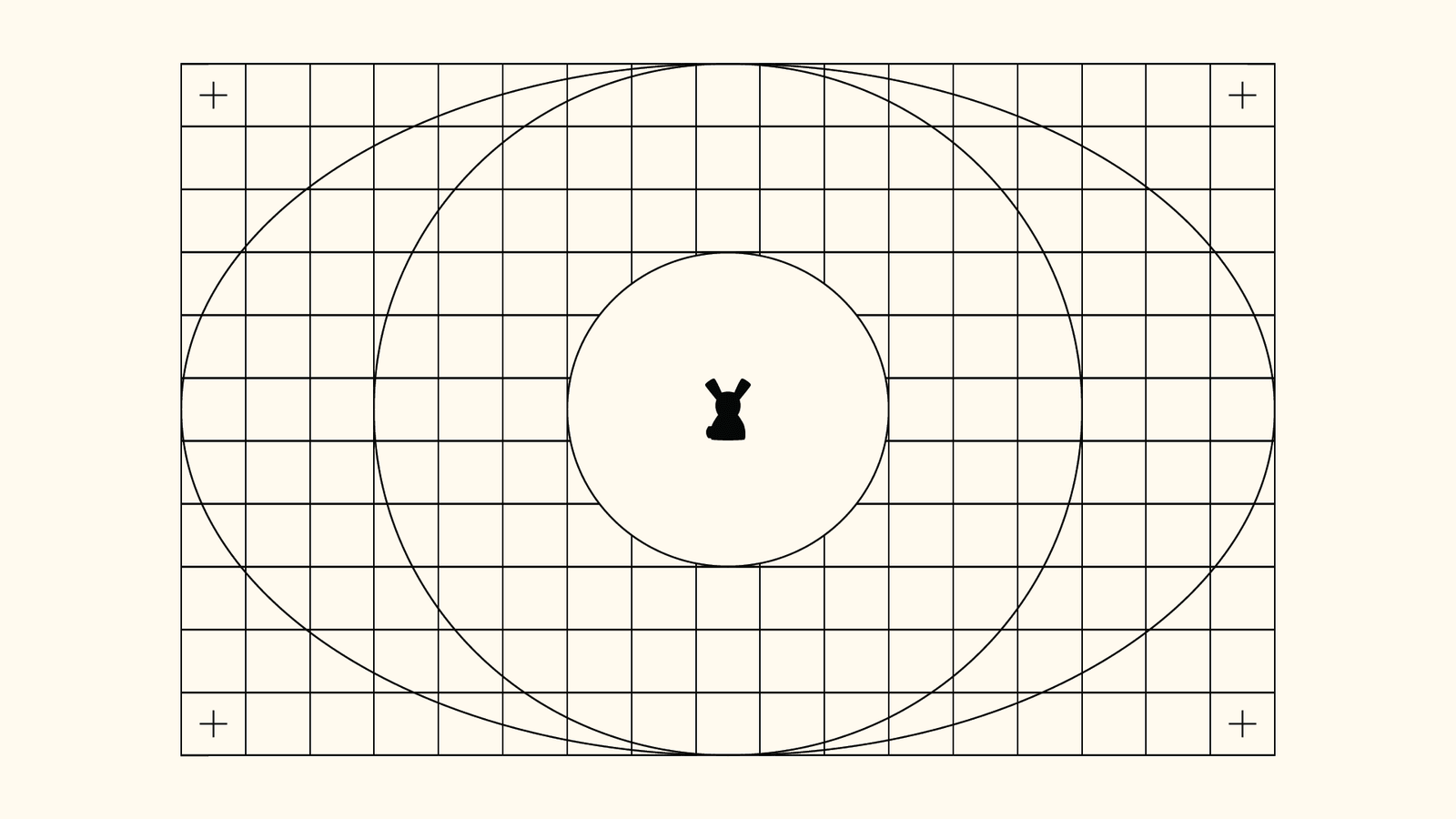 Rabbit symbol centered on a television test pattern.