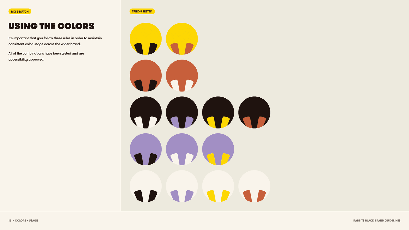 Examples of the Rabbits Black symbol in the brand colors.