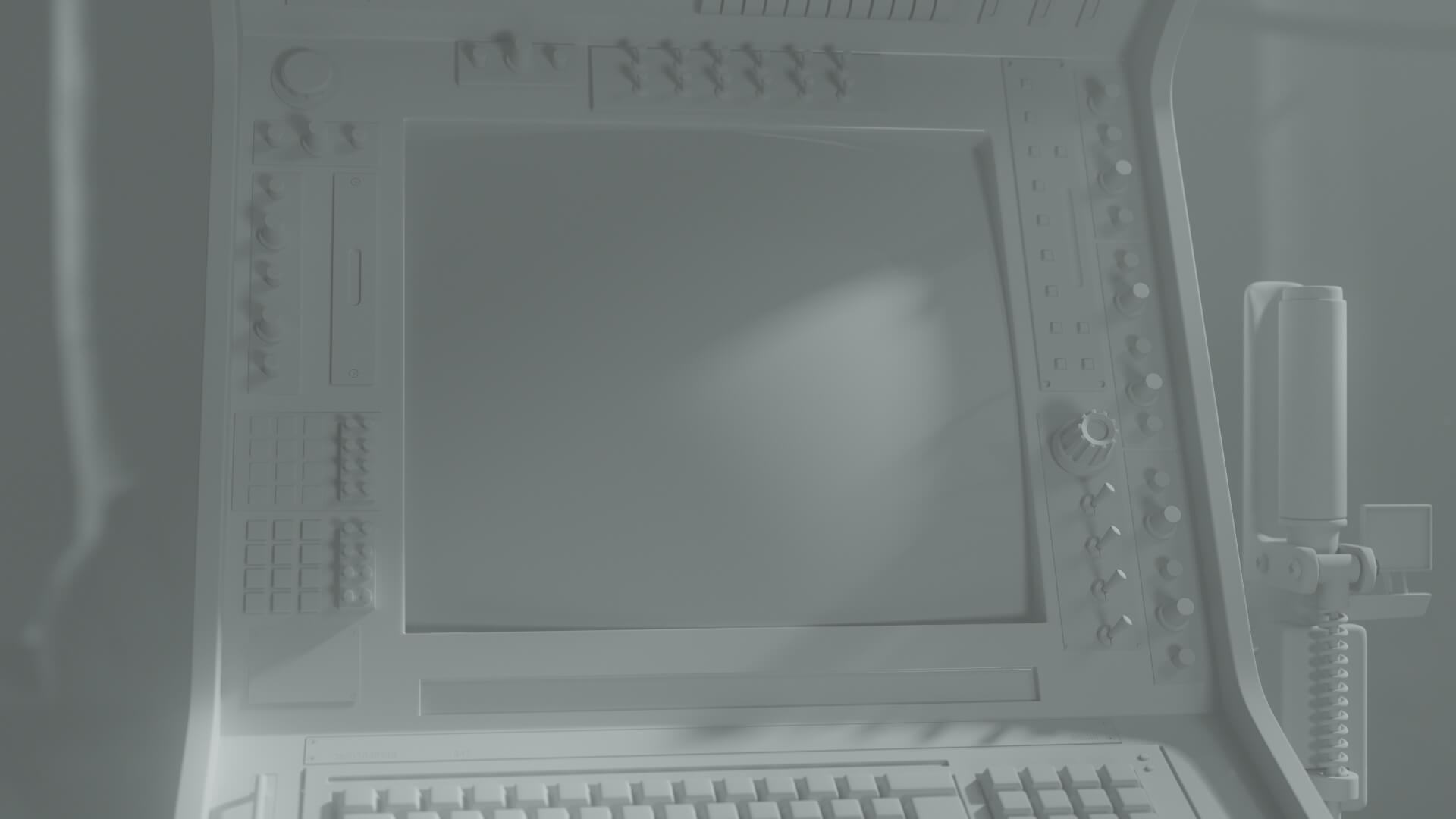 A gray lighting study of the computer monitor.