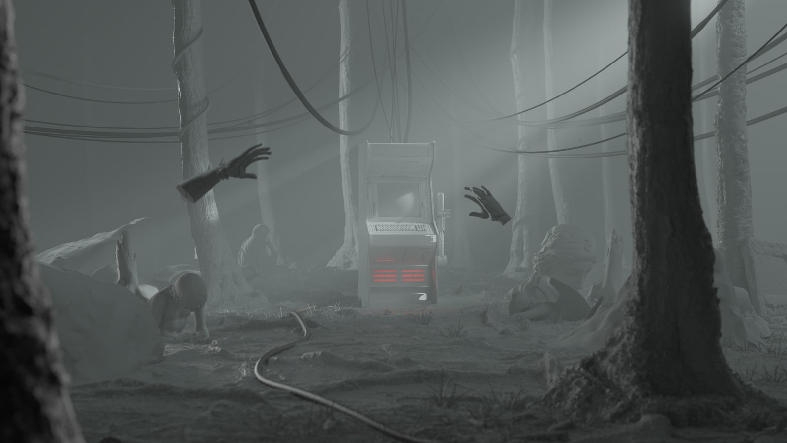 A gray lighting study of the industrial alley.