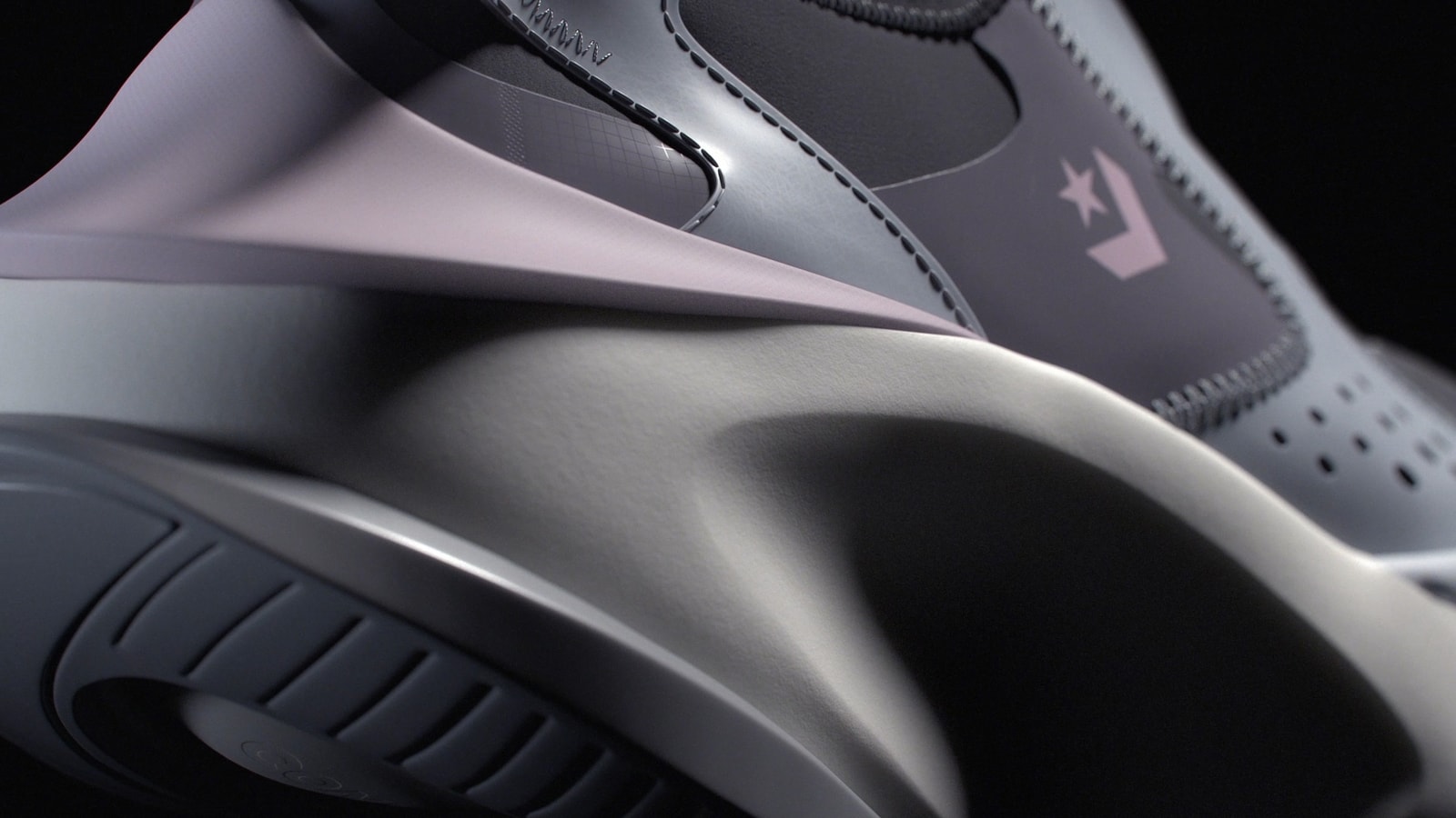 Close-up of a sculpted sneaker heel and sole.