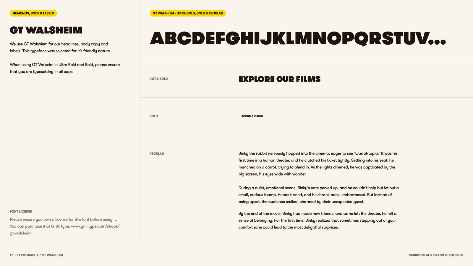 GT Walsheim typography and sample layouts.